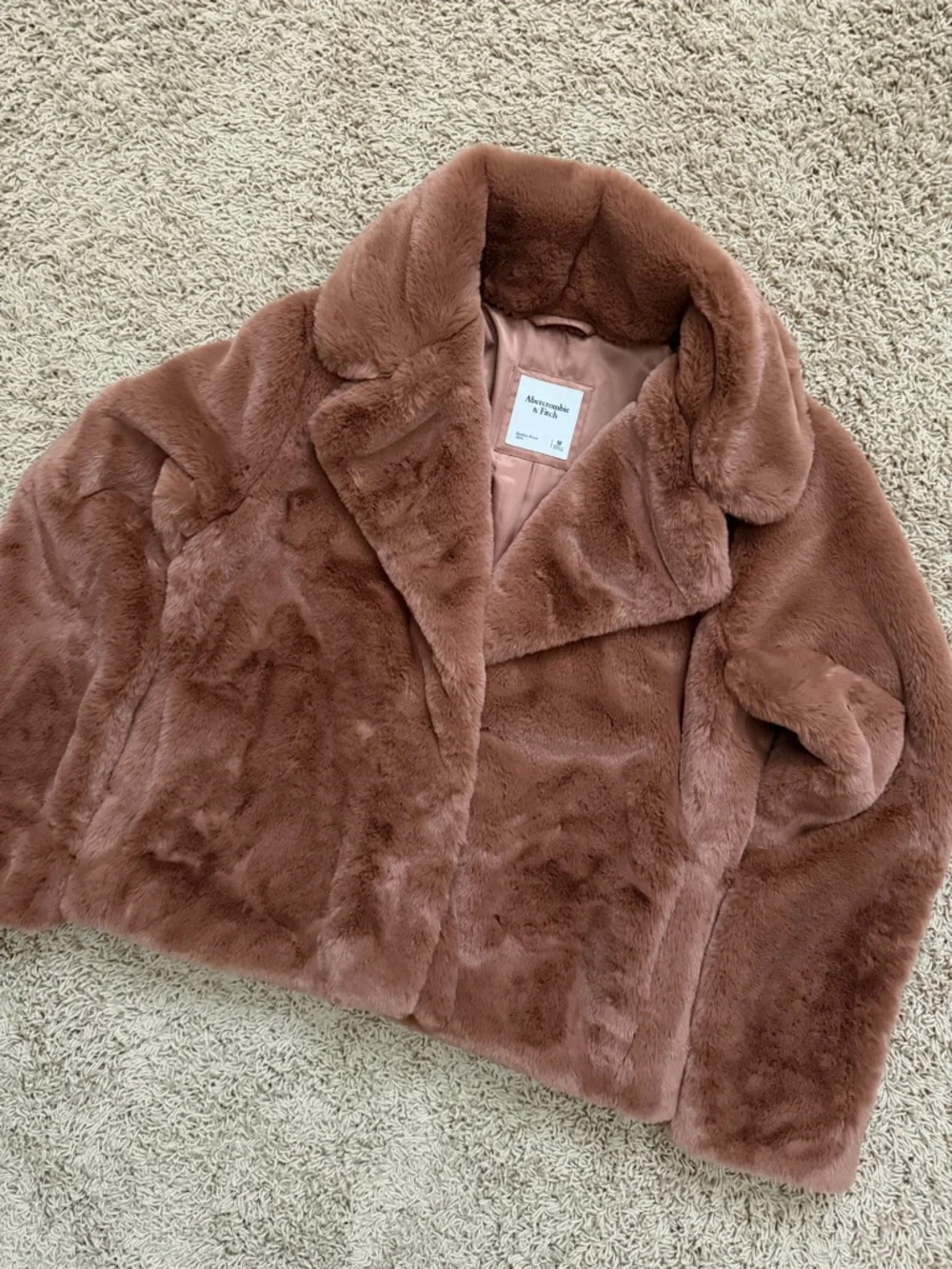 Abercrombie & Fitch Women’s Size Medium Brown Fur Soft Teddy Coat Winter Jacket - Picture 2 of 4